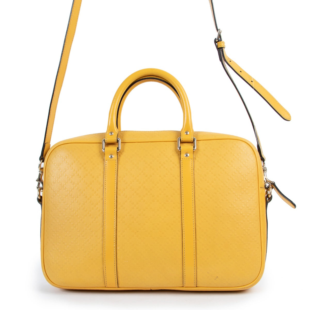 Shop designer vintage luxury Gucci Yellow Bright Diamante Leather Briefcase at Labellov