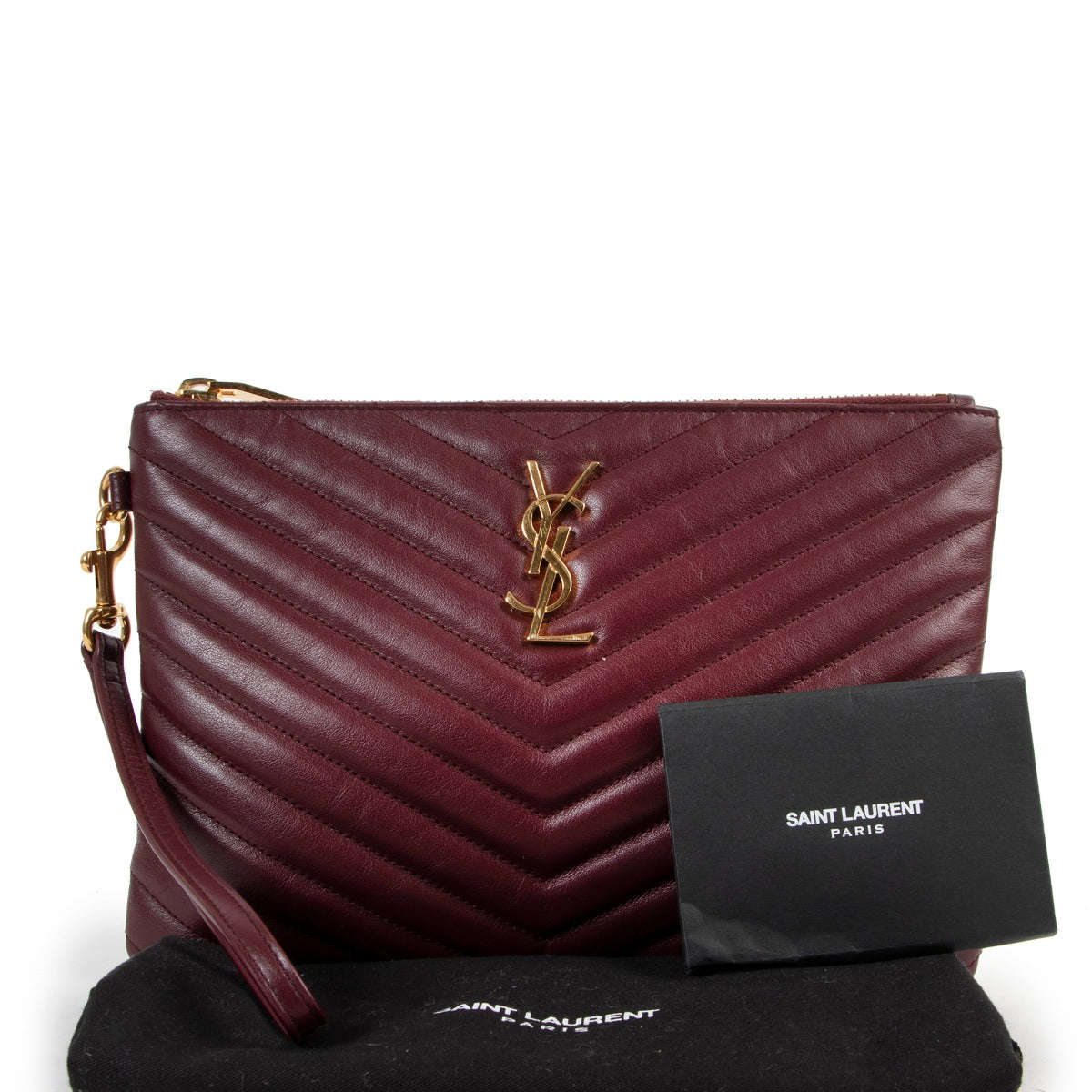 Second hand designer fashion Saint Laurent Burgundy Monogram A5 Pouch at Labellov