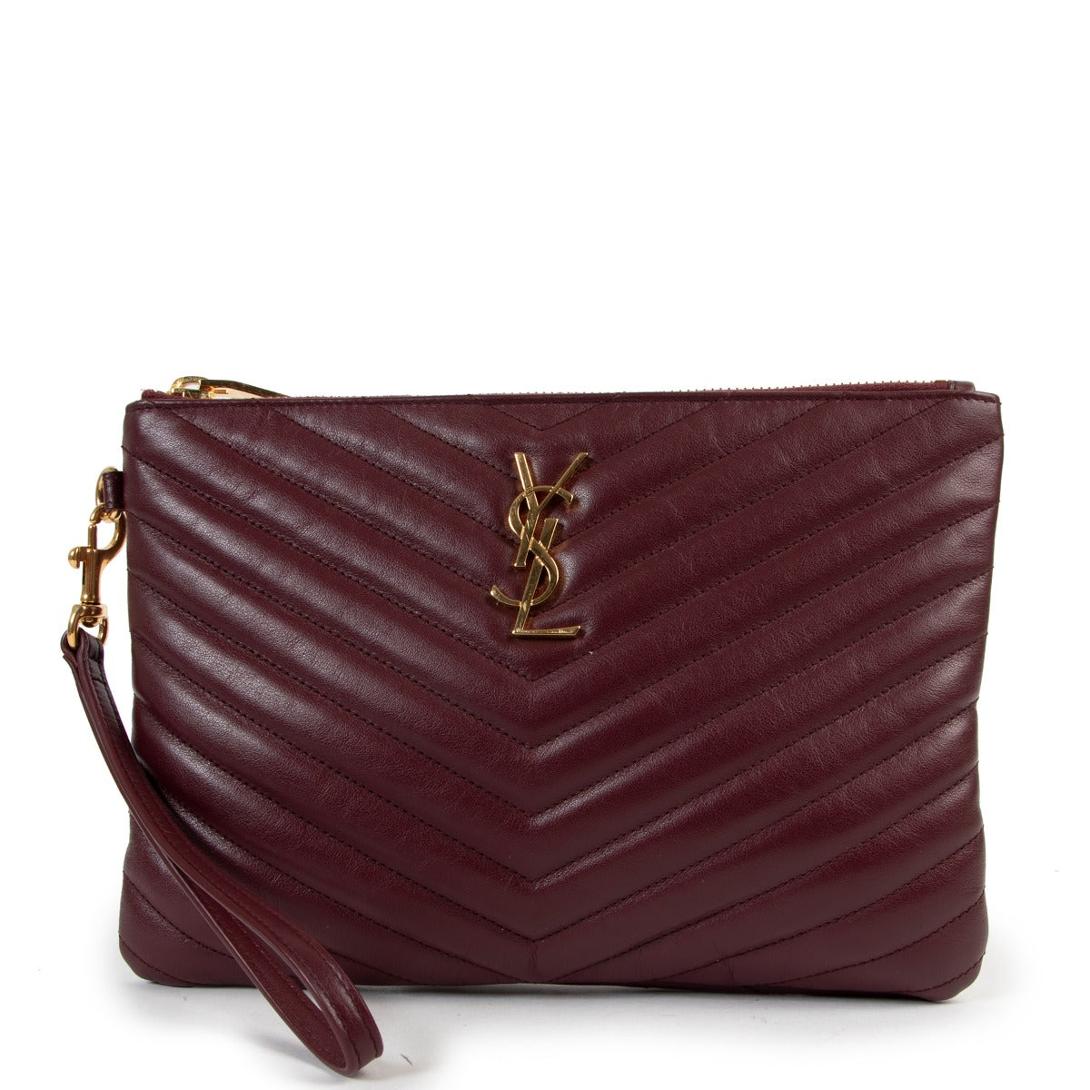 Second hand designer fashion Saint Laurent Burgundy Monogram A5 Pouch at Labellov