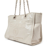 Chanel White Glazed Leather Small Deauville Tote Bag
