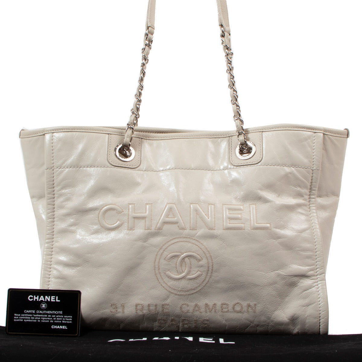 Chanel White Glazed Leather Small Deauville Tote Bag