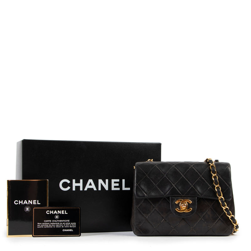 Chanel Zwart Klassiek Lamsleer Mini Vierkante Kleptas