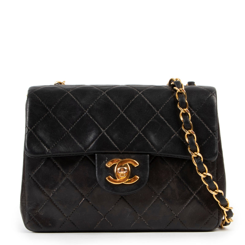 Chanel Zwart Klassiek Lamsleer Mini Vierkante Kleptas