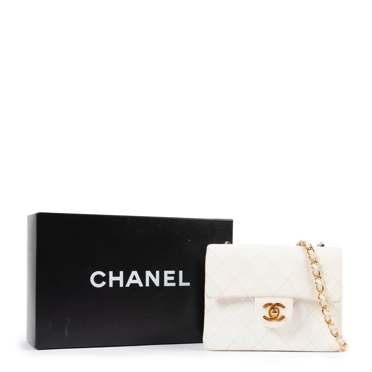 Sac Mini Classique à Rabat Carré Chanel en Agneau Blanc