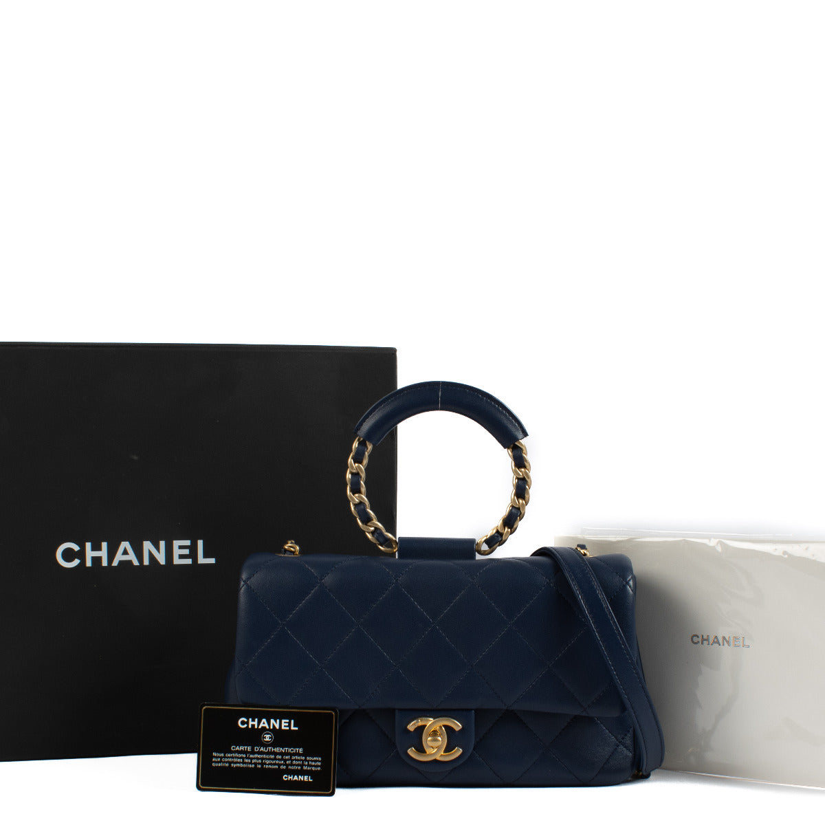 Chanel Navy Blue Medium Lambskin In the Loop Flap Bag for the best price at Labellov secondhand luxury in Antwerp and Knokke