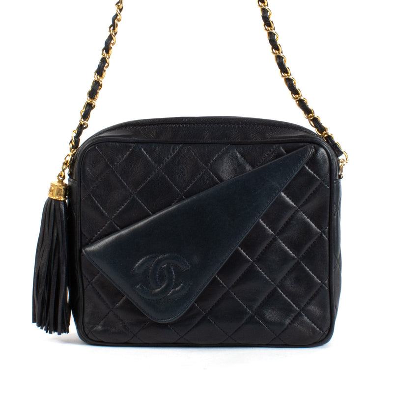 Chanel Navy Blue Lambskin Leather Vintage Camera Bag