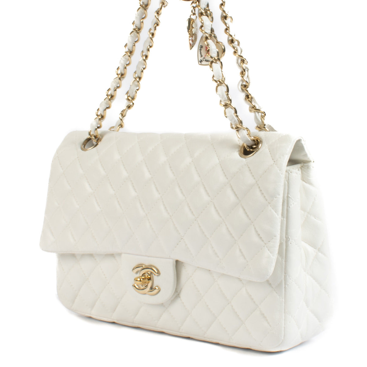 Sac classique moyen Chanel édition limitée Saint-Valentin avec breloque blanche