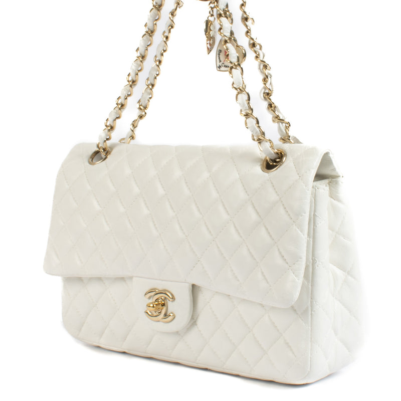 Chanel Witte Limited Edition Valentijnsdag Charm Medium Classic Tas