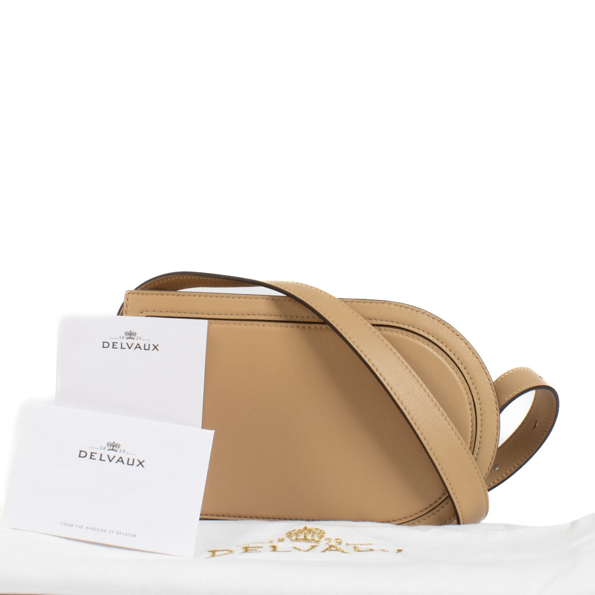 Shop safe online at Labellov in Antwerp, Brussels and Knokke this 100% authentic second hand Delvaux Latte Calf Leather Pin Cross Over Bag
