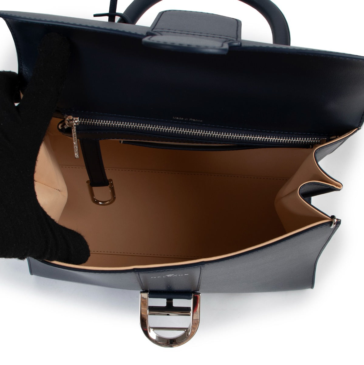 Luxury second hand designer Delvaux Navy Blue Brillant MM Box Calf Handbag at Labellov