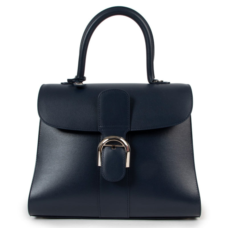 Luxury second hand designer Delvaux Navy Blue Brillant MM Box Calf Handbag at Labellov