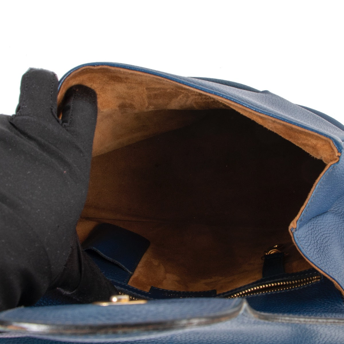 Shop safe online at Labellov in Antwerp this 100% authentic second hand Delvaux Blue Baltimore Top Handle