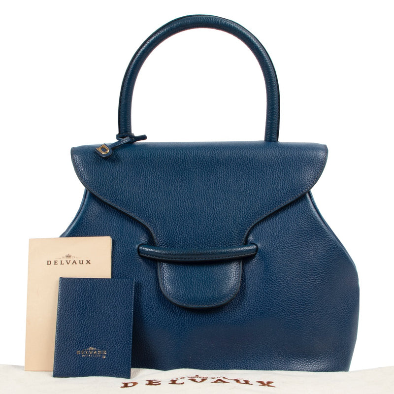 Shop safe online at Labellov in Antwerp this 100% authentic second hand Delvaux Blue Baltimore Top Handle