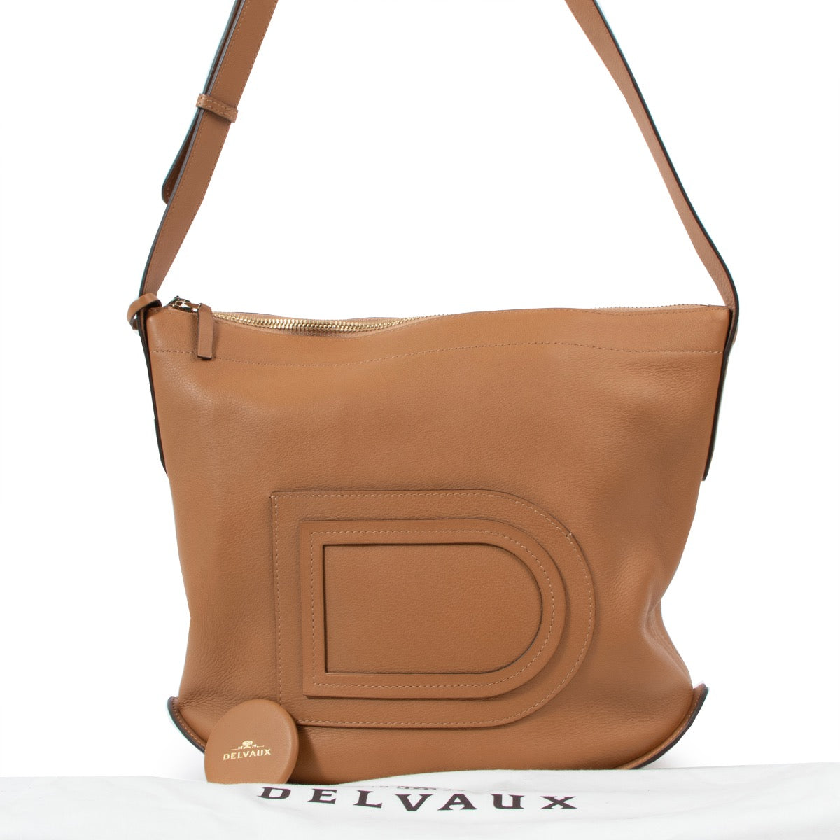 Buy an authentic second hand Delvaux Le Pin Baudrier Camel Leather Crossbody in very good condition at Labellov