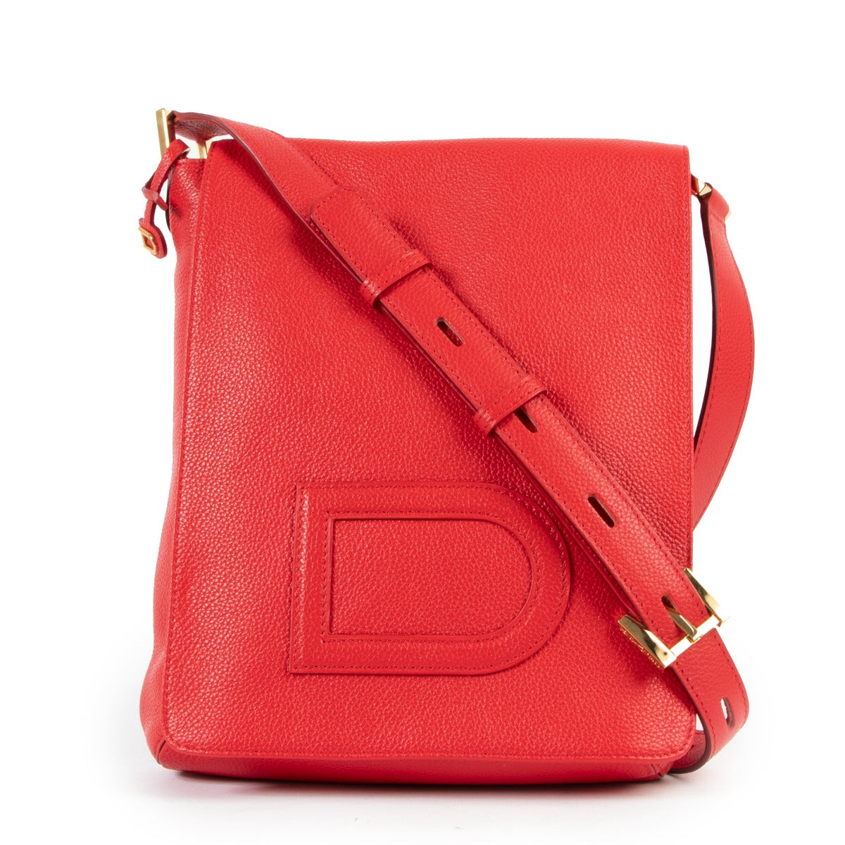 buy online authentic second hand affordable Delvaux Louise Baudrier PM Padlock Bright Red Crossbody Bag by Lebellov