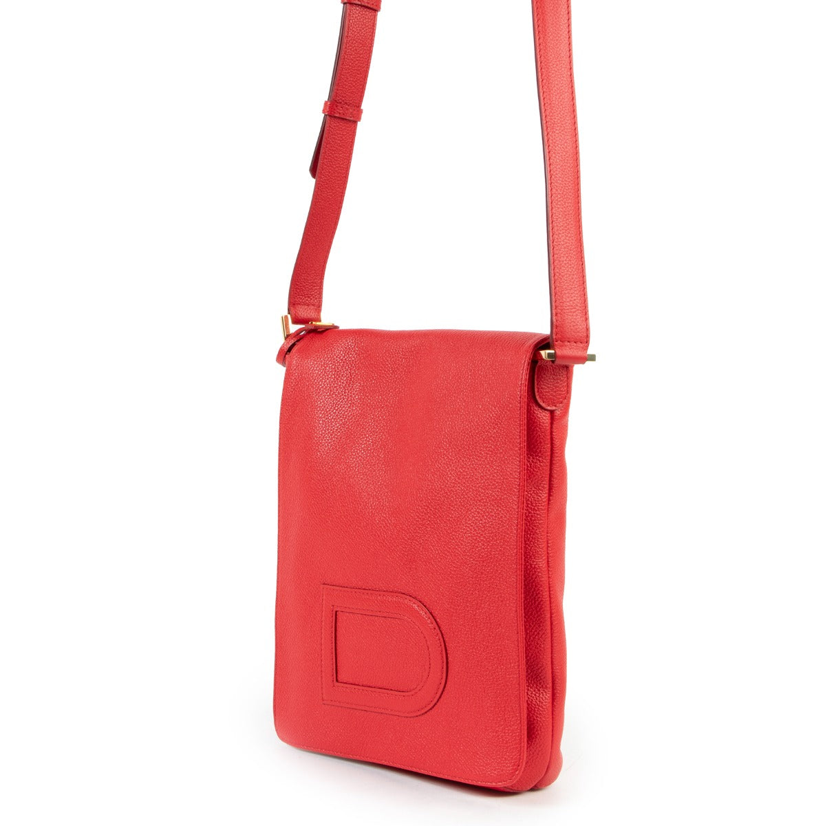 buy online authentic second hand affordable Delvaux Louise Baudrier PM Padlock Bright Red Crossbody Bag by Lebellov