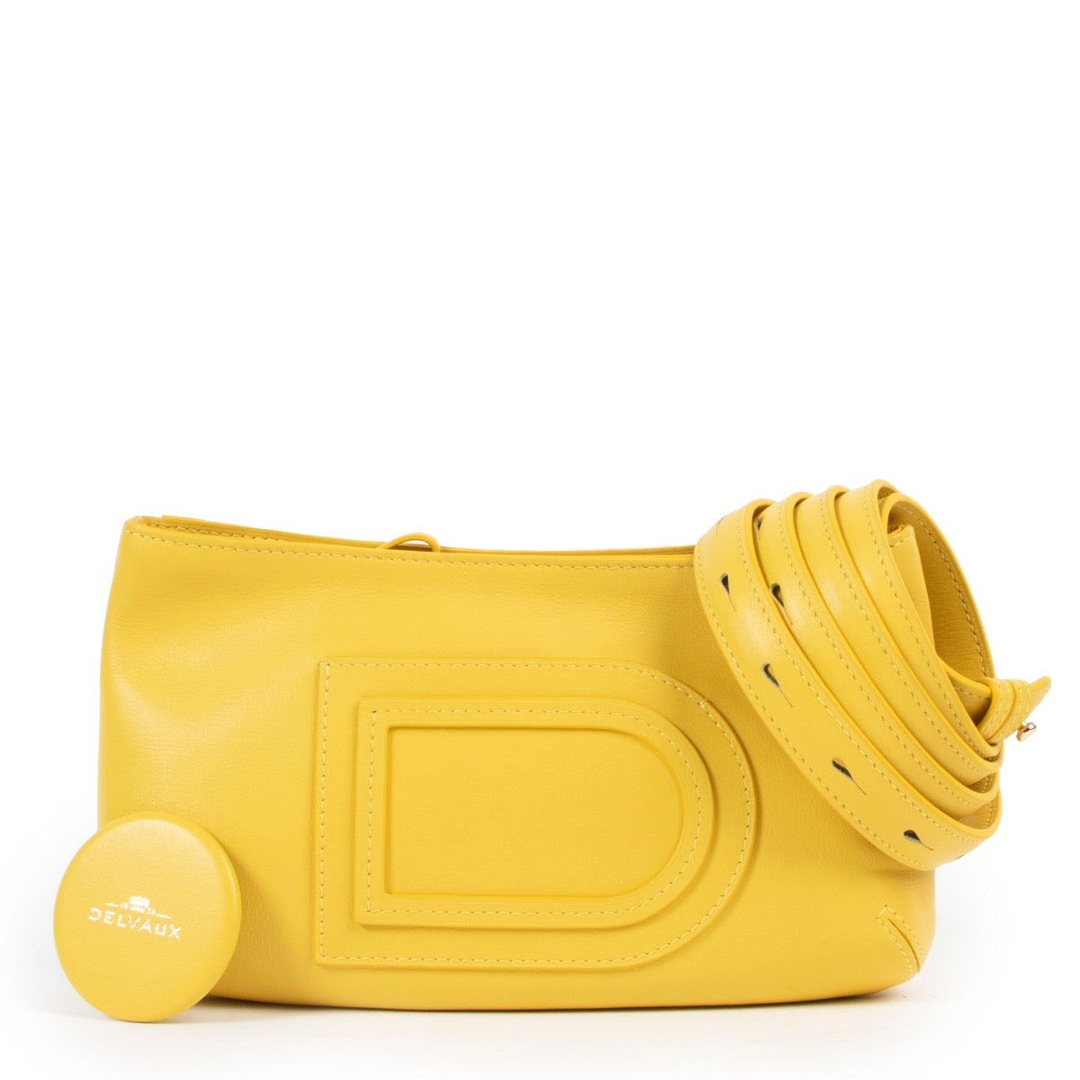 Shop safe online at Labellov in Antwerp this 100% authentic second hand Delvaux Yellow Leather Belt Bag