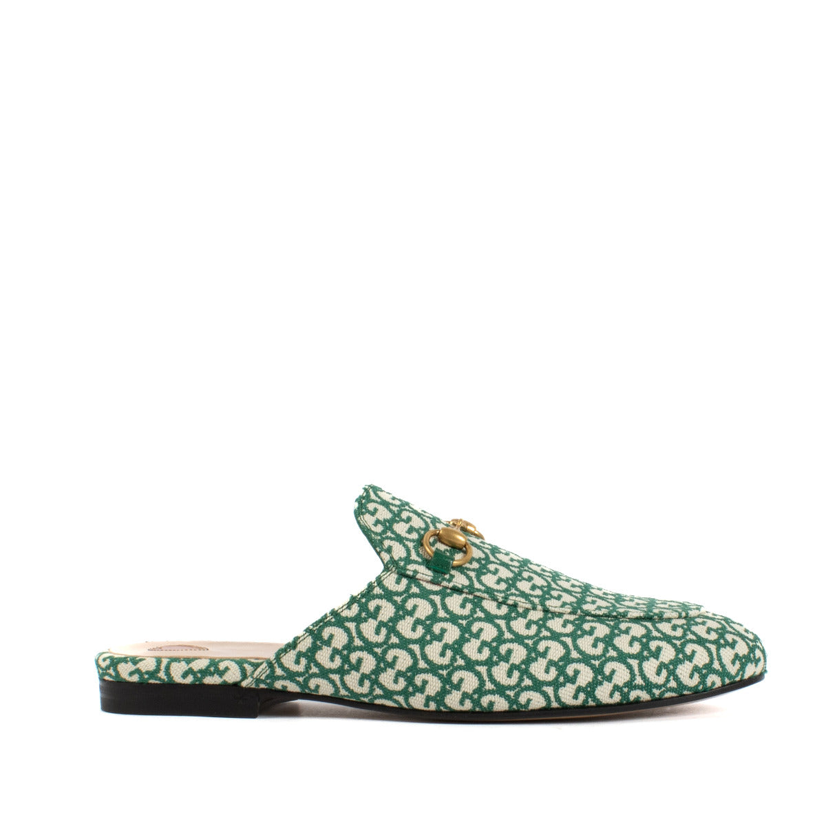 Koop en verkoop uw authentieke designer handtassen en schoenen zoals dit paar Gucci GG Canvas Jacquard Princetown Loafers - size 37.5 bij labellov tweedehands luxe.
