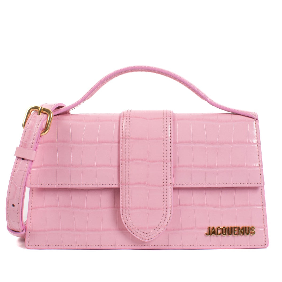 Jacquemus Pink Croc-Embossed Le Grand Bambino Bag for the best price at Labellov secondhand luxury in Antwerp and Knokke