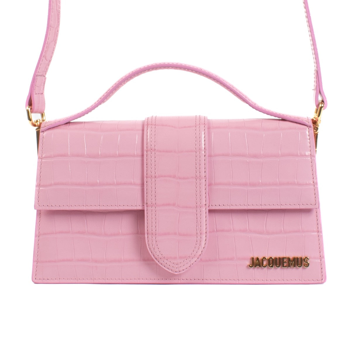 Jacquemus Pink Croc-Embossed Le Grand Bambino Bag for the best price at Labellov secondhand luxury in Antwerp and Knokke