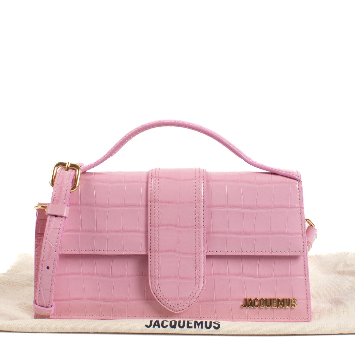 Jacquemus Pink Croc-Embossed Le Grand Bambino Bag for the best price at Labellov secondhand luxury in Antwerp and Knokke