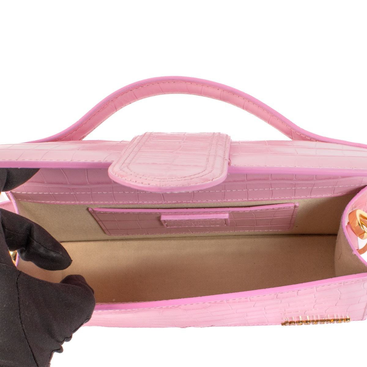 Jacquemus Pink Croc-Embossed Le Grand Bambino Bag for the best price at Labellov secondhand luxury in Antwerp and Knokke