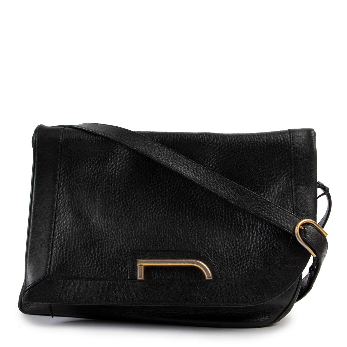Buy luxury second hand high end designer vintage Delvaux D Black Leather Messenger Bag at Labellov.