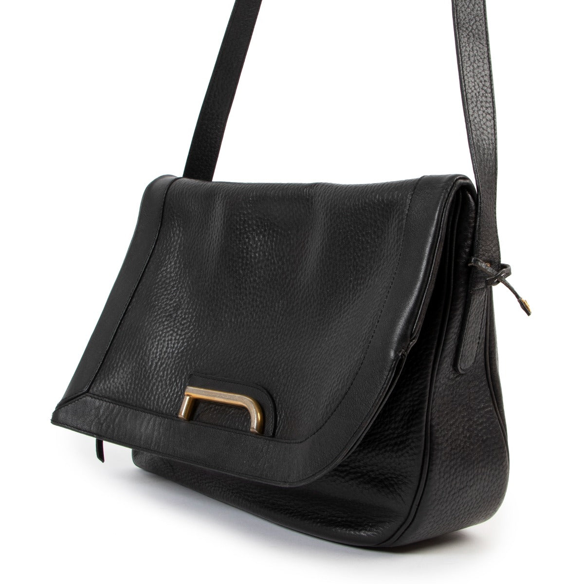 Buy luxury second hand high end designer vintage Delvaux D Black Leather Messenger Bag at Labellov.