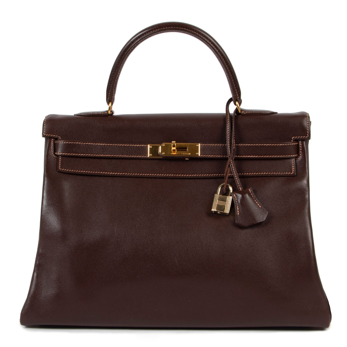 Buy an authentic second hand Hermès Kelly 35 Gulliver Leather Havane GHW at Labellov
