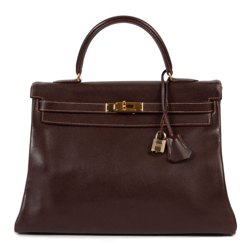 Buy an authentic second hand Hermès Kelly 35 Gulliver Leather Havane GHW at Labellov