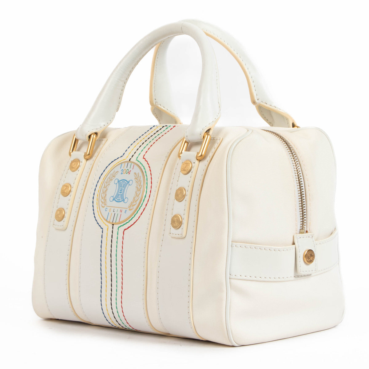 Bent u op zoek naar een authentieke Celine White 2004 Olympics Athene Top Handle Bag?