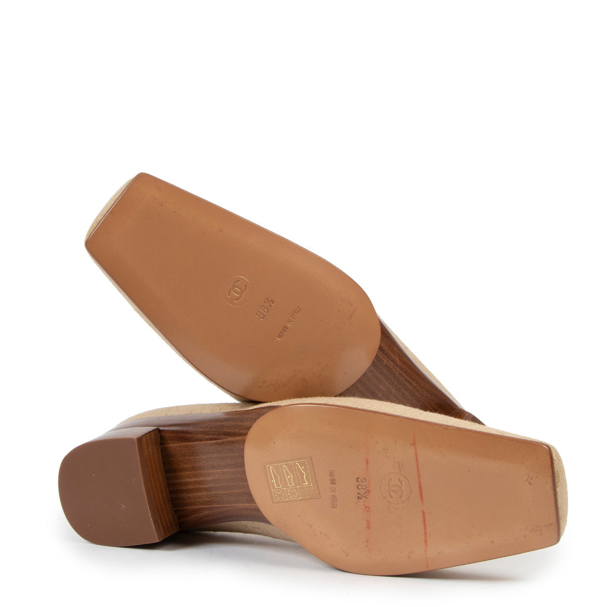 Chanel Beige Toile Flats - Size 38,5
