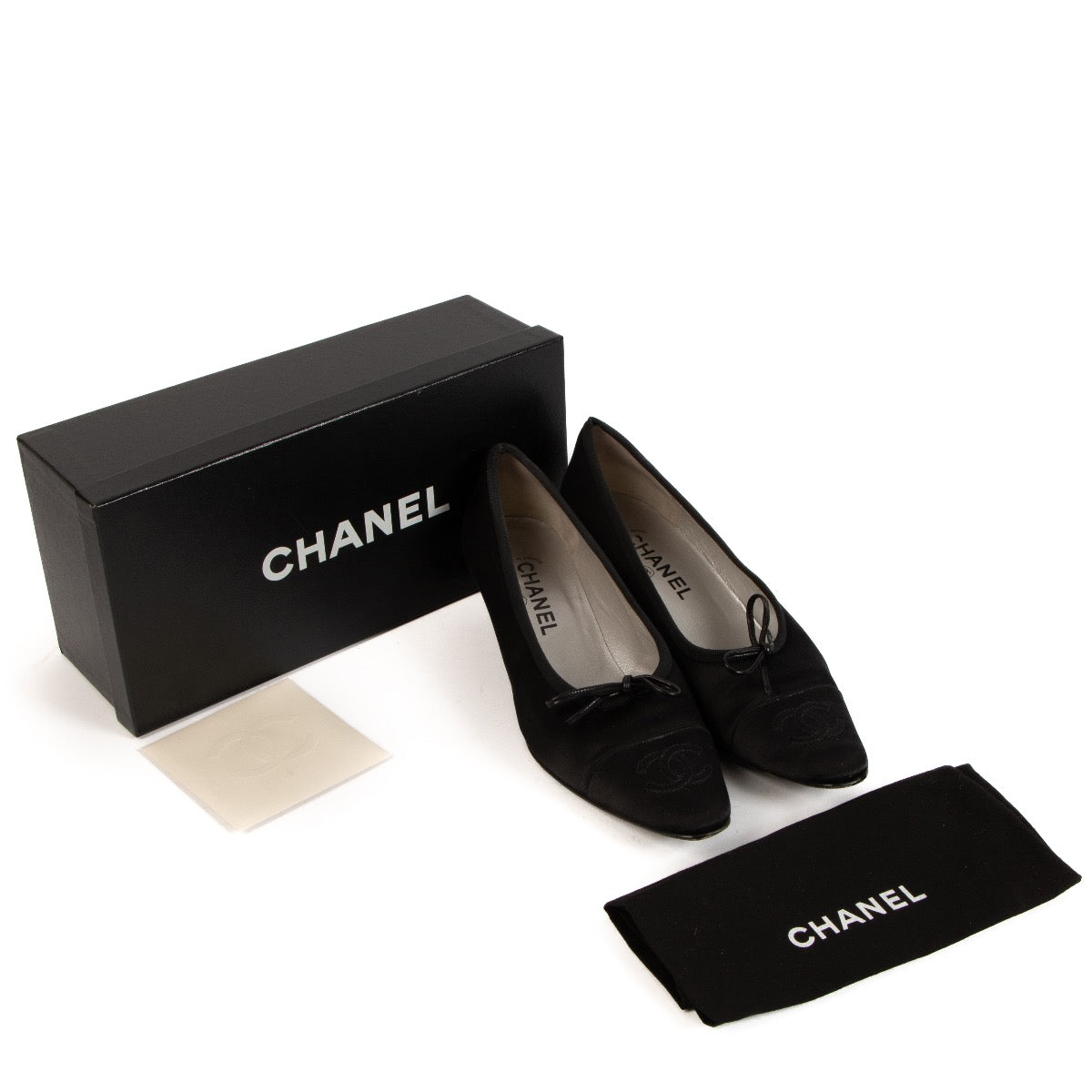 shop 100% authentic second hand Chanel Black Satin CC Pumps - Size 39 1/2 on Labellov.com