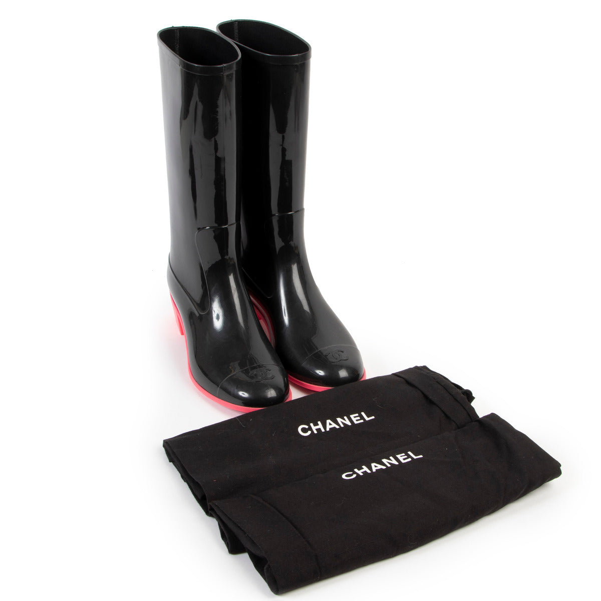 Chanel black rain boots
