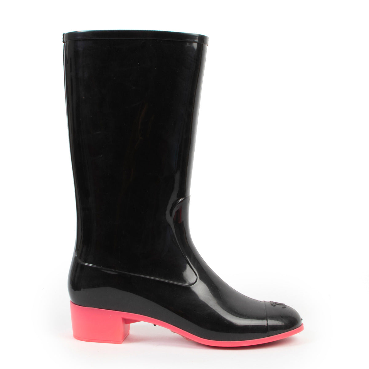 Bottes de pluie Chanel noires et roses - taille 40