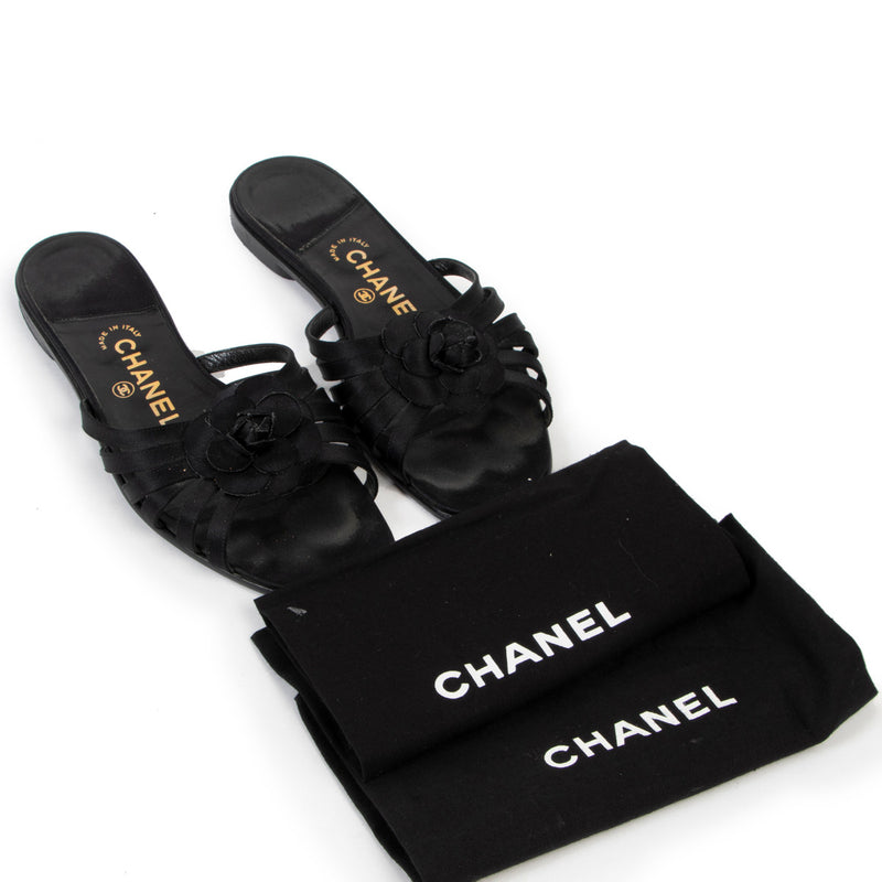 Chanel Black Camelia Sandals - size 39 for the best price at Labellov secondhand luxury in Antwerp