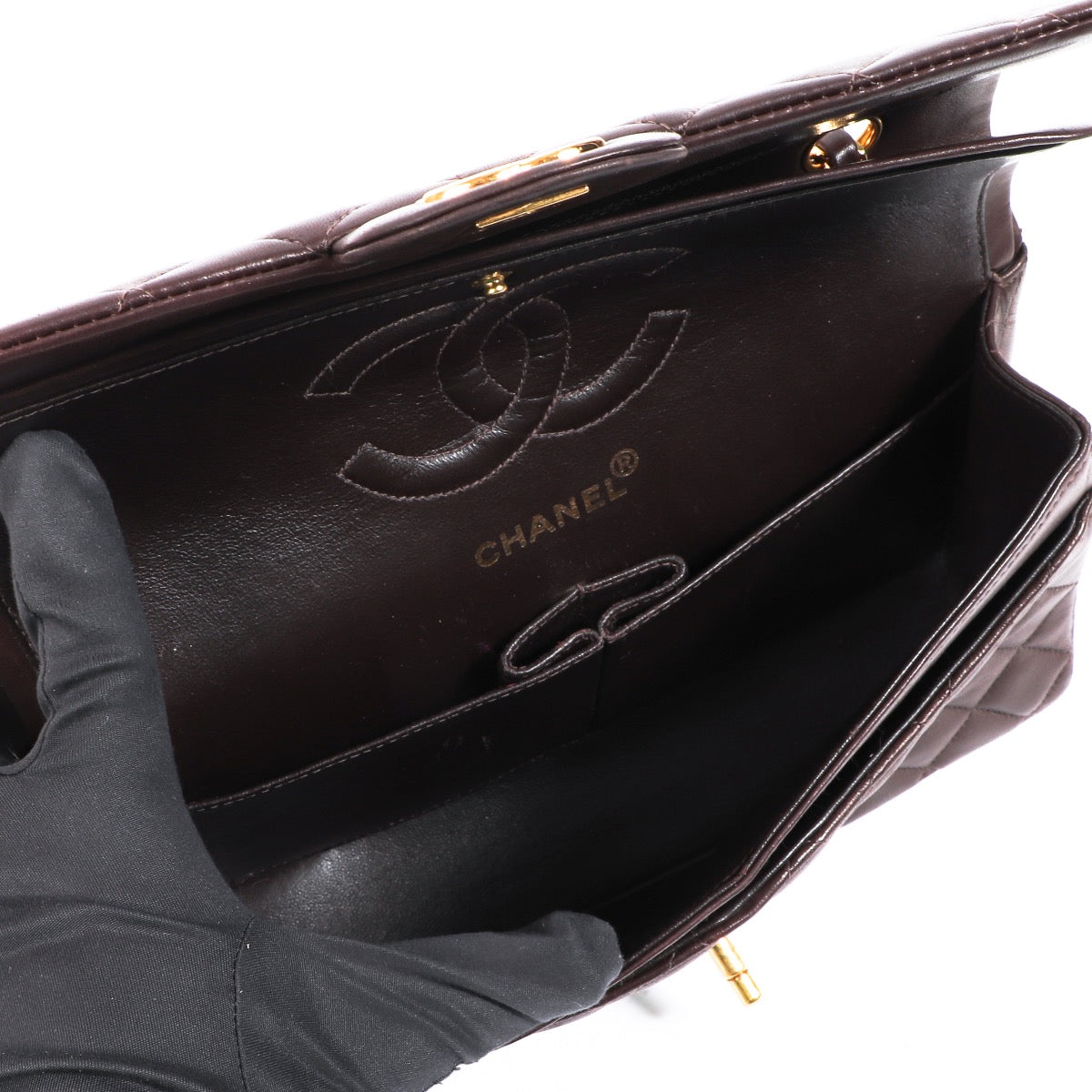 Chanel Vintage Bruine Lamsleren Classic Flap Tas