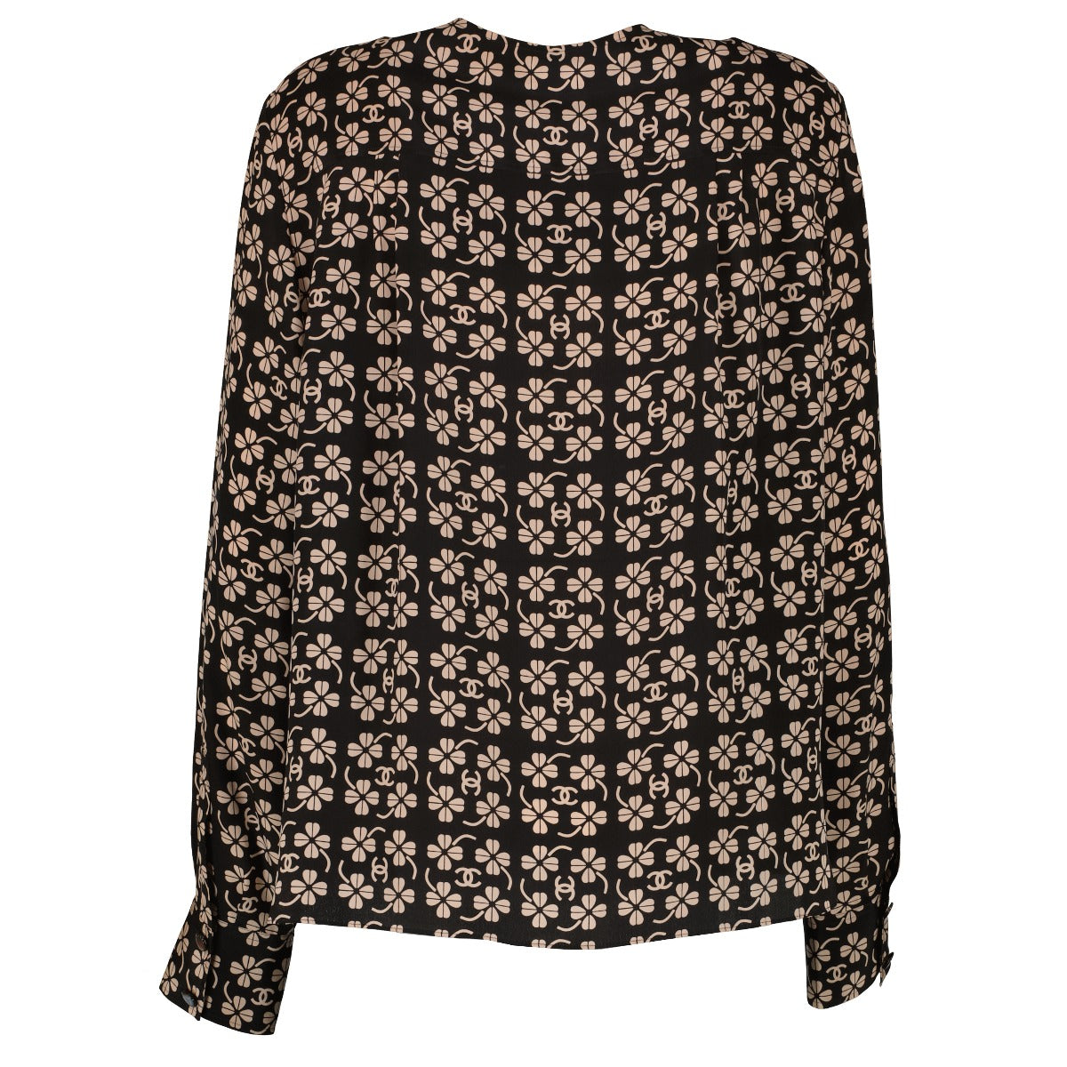 Chanel 01P Black CC Clover Print Silk Shirt