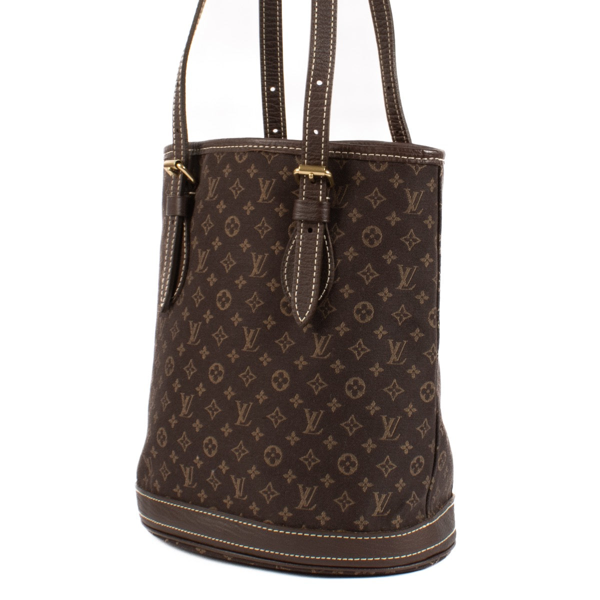 Shop safe online at Labellov in Antwerp, Brussels and Knokke this 100% authentic second hand Louis Vuitton Ebene Monogram Lin Bucket Bag