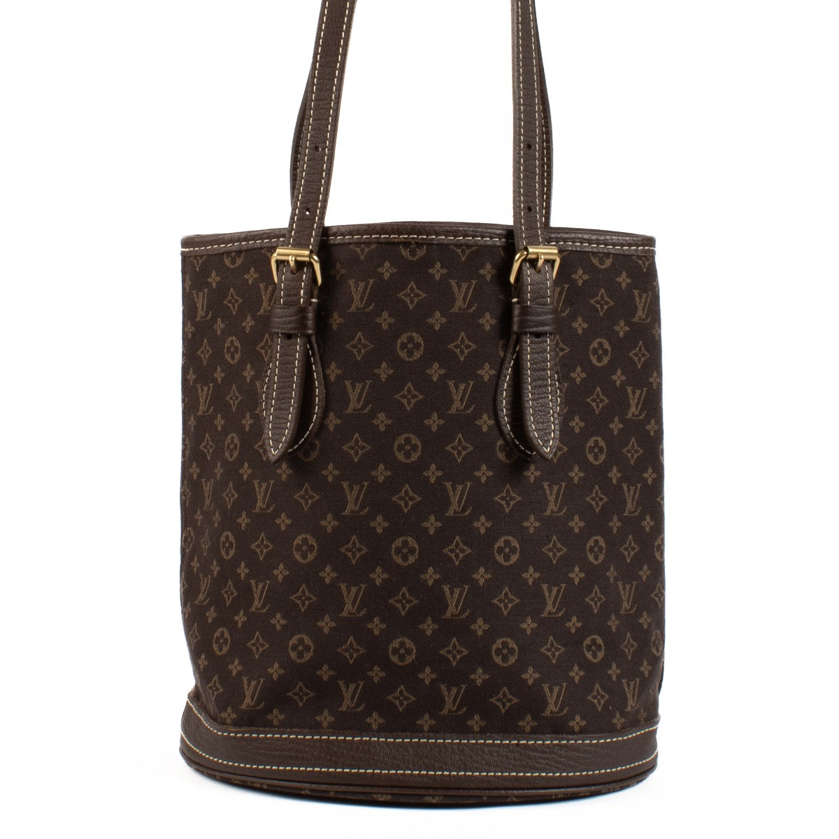 Shop safe online at Labellov in Antwerp, Brussels and Knokke this 100% authentic second hand Louis Vuitton Ebene Monogram Lin Bucket Bag