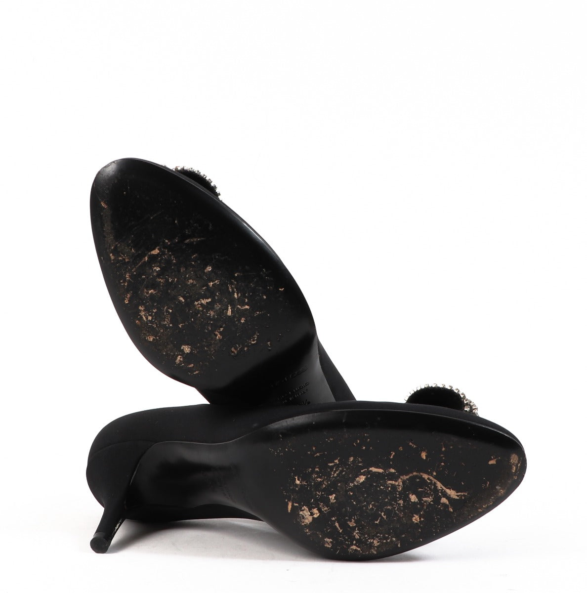 Buy authentic second-hand Sergio Rossi Black Leather Crystal Heels in Size 39 1/2 in very good condition at Labellov in Antwerp.