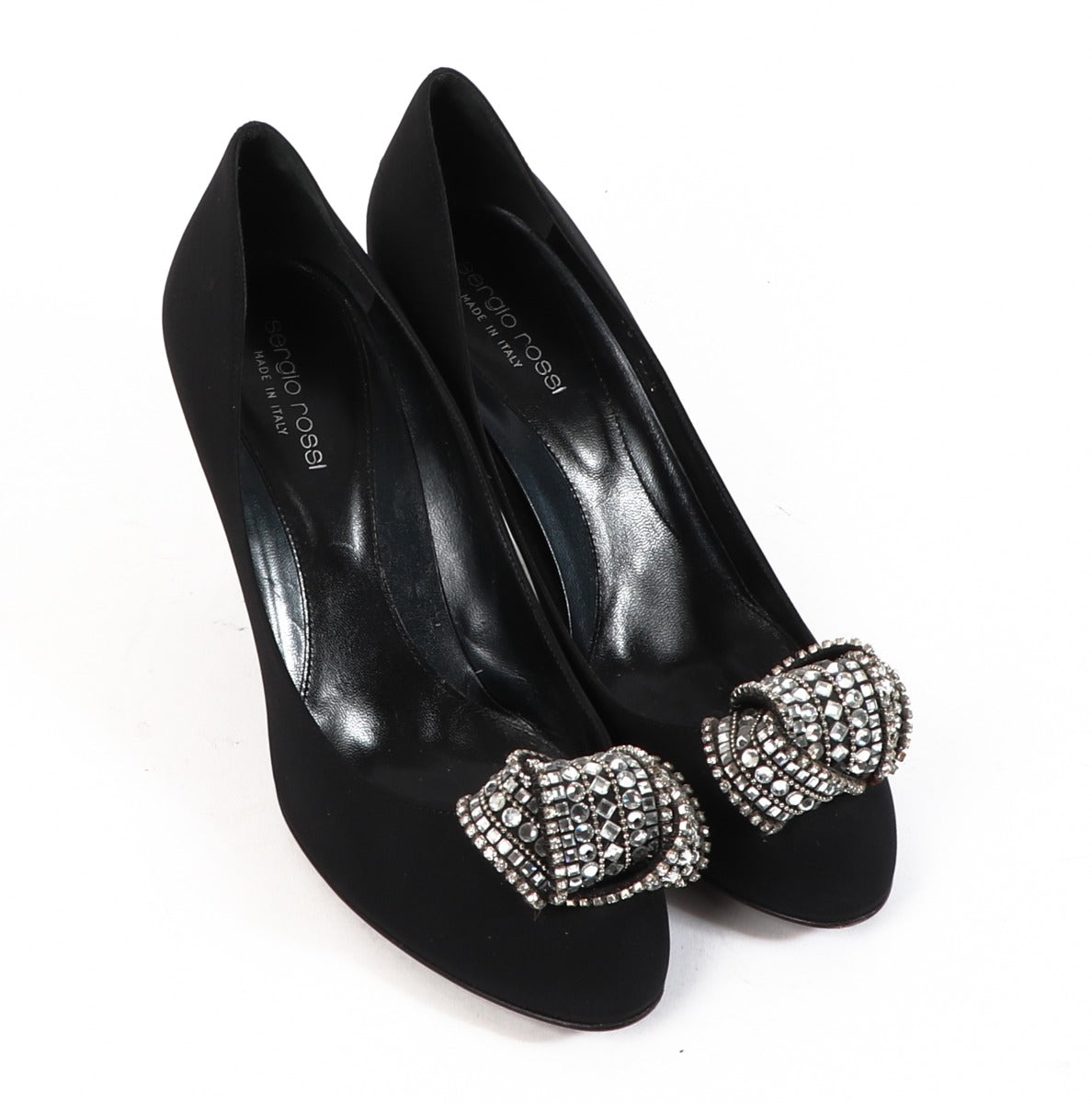 Buy authentic second-hand Sergio Rossi Black Leather Crystal Heels in Size 39 1/2 in very good condition at Labellov in Antwerp.