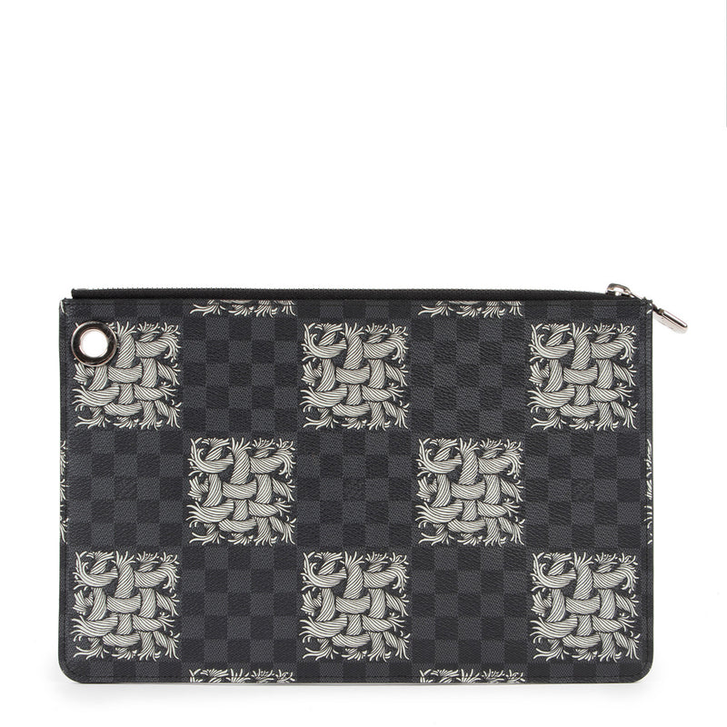 Christopher Nemeth clutch bag design for Louis Vuitton in Damier Graphite Rope pattern.