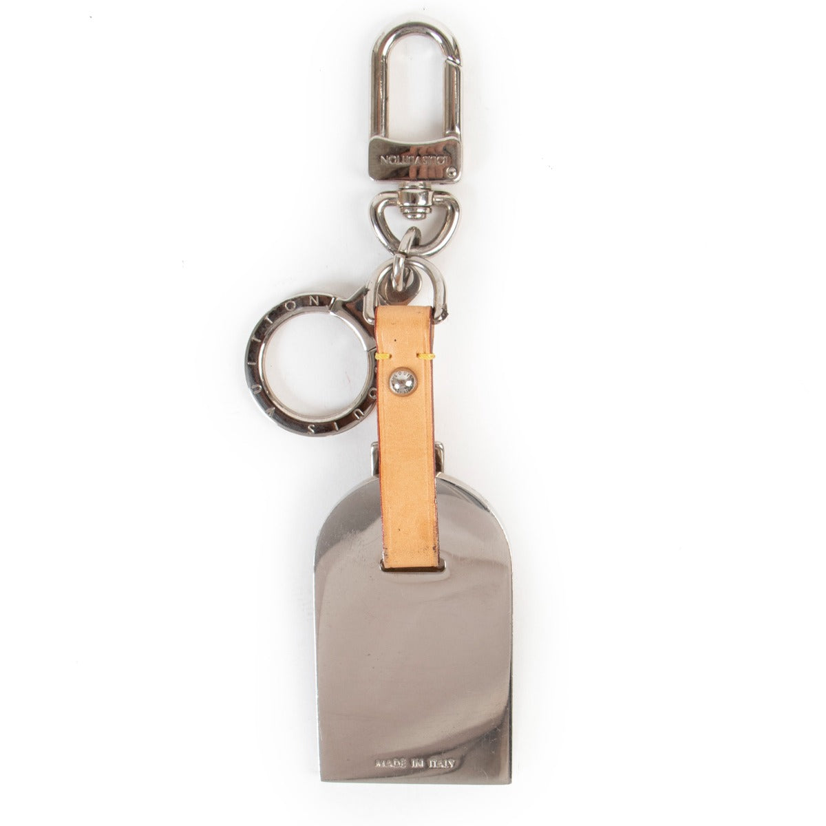 Louis Vuitton Silver Metal Luggage Tag Key Ring, Louis Vuitton key ring, Louis Vuitton luggage tag, Preloved Louis Vuitton key ring.