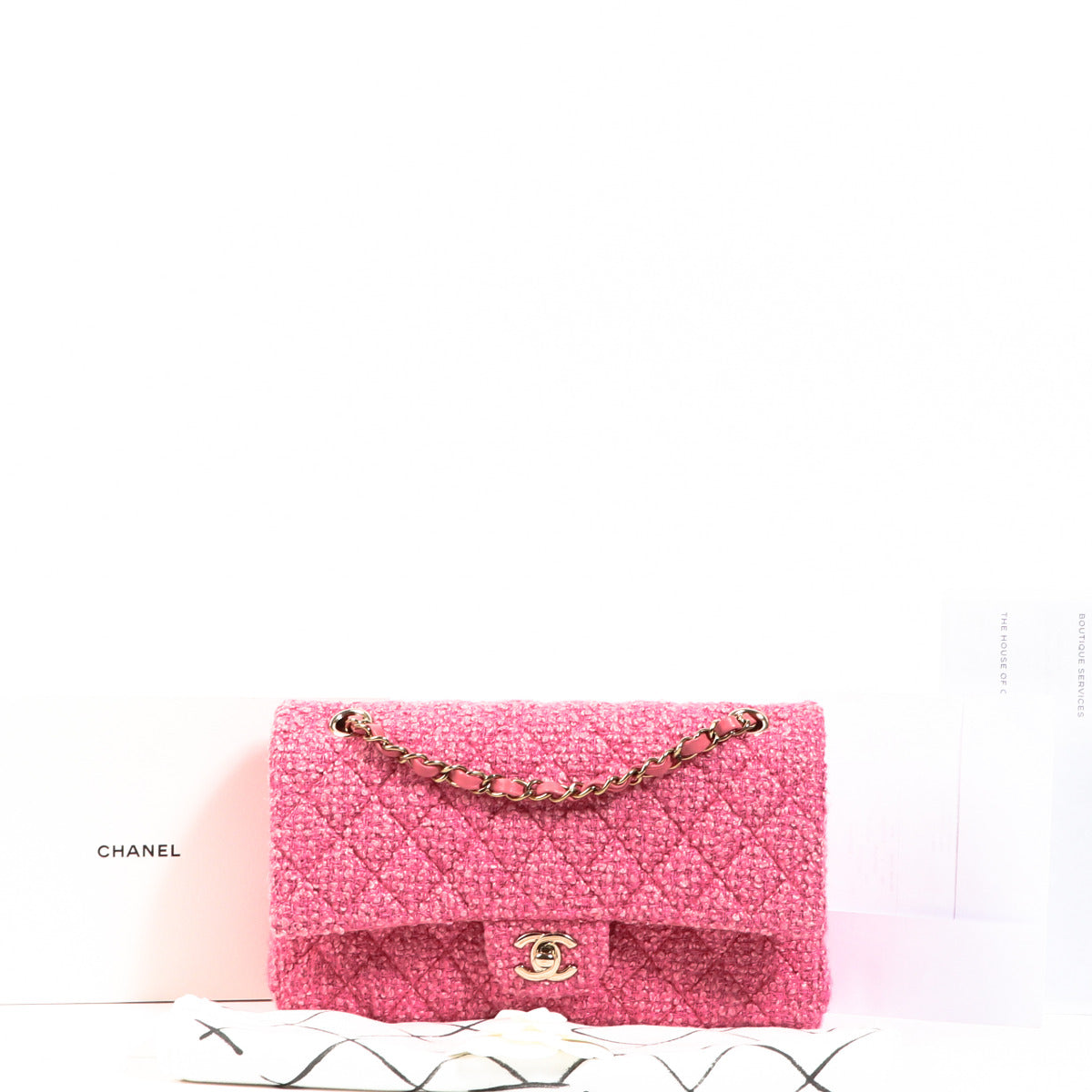 Chanel Pink Tweed Medium Classic Flap Bag