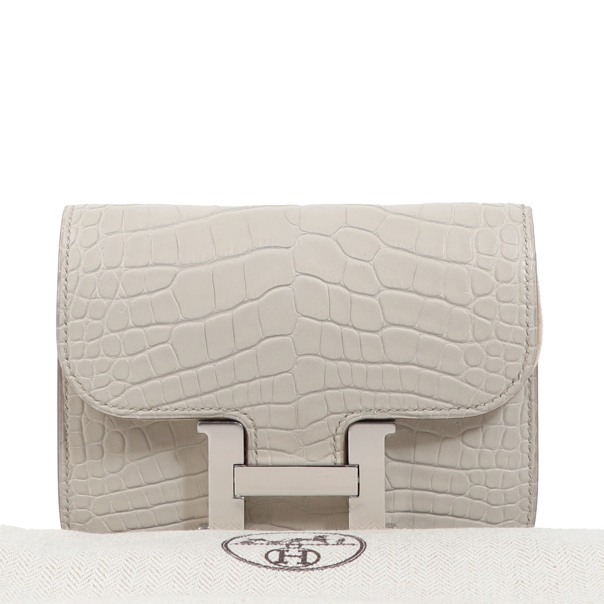 Hermès Constance Compact Wallet Beton Mat Alligator Palladium