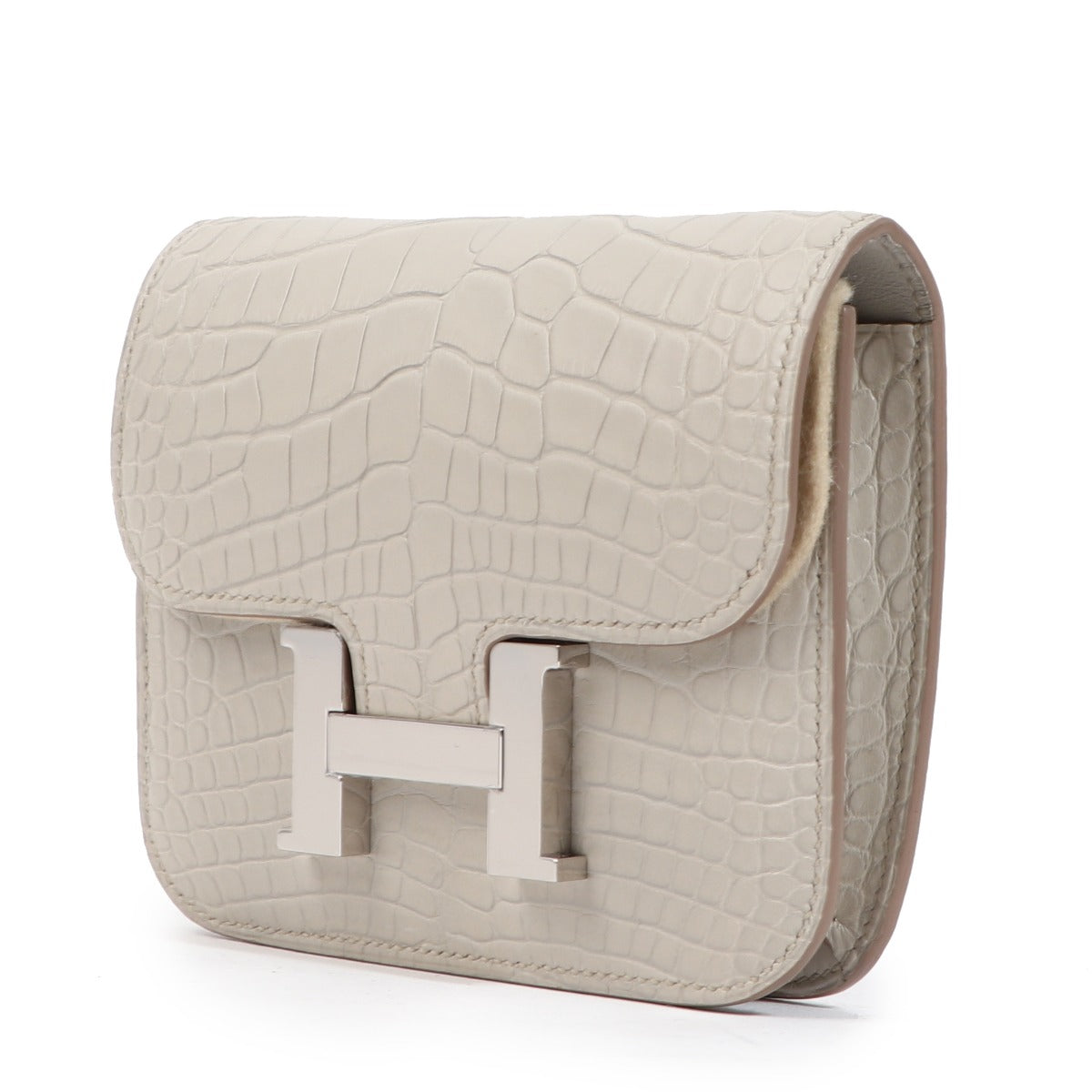 Hermès Constance Compact Wallet Beton Mat Alligator Palladium