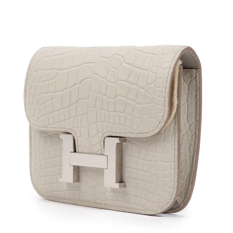 Hermès Constance Compact Wallet Beton Mat Alligator Palladium