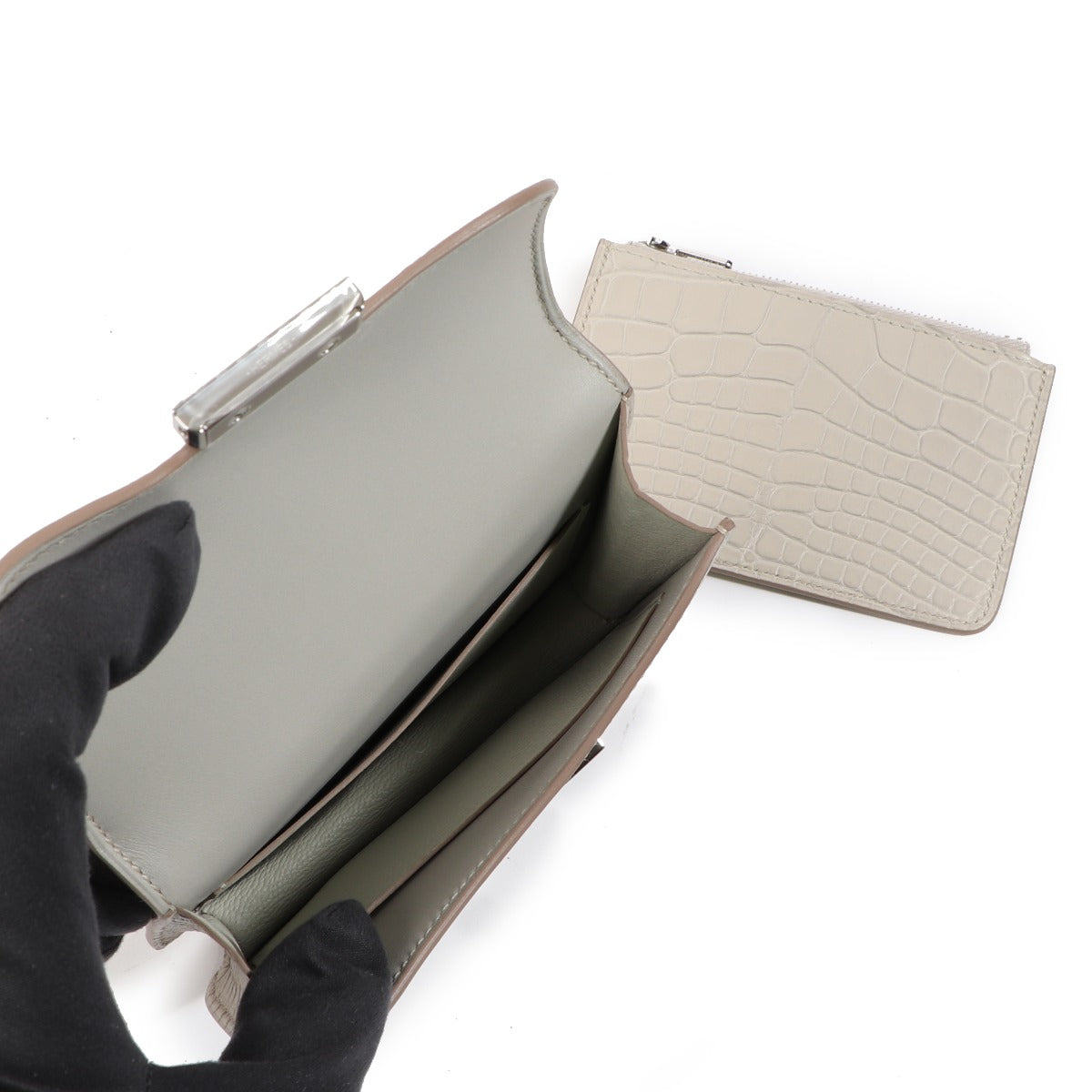 Portefeuille Hermès Constance Slim Alligator Mat Beton QH Palladium