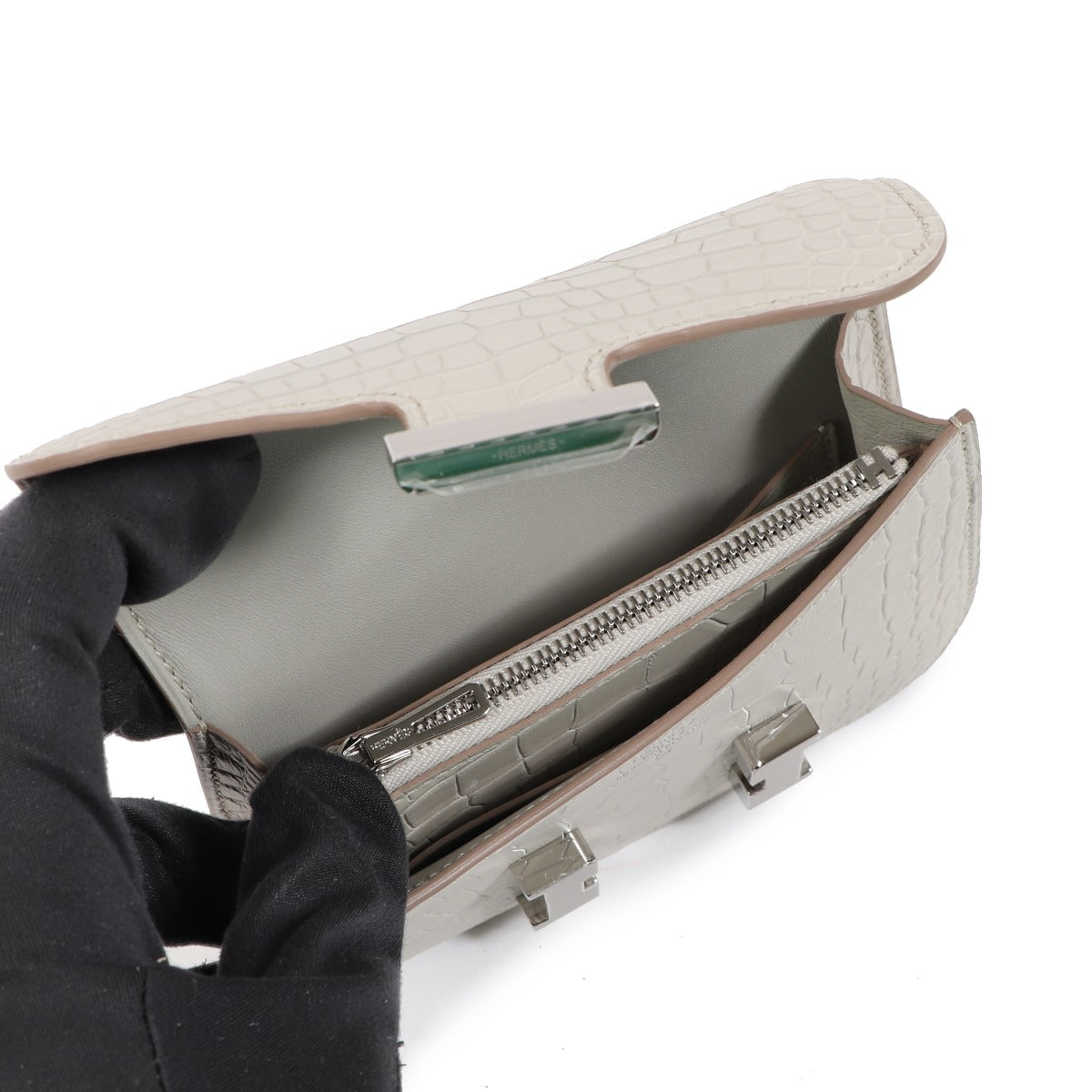 Portefeuille Hermès Constance Slim Alligator Mat Beton QH Palladium